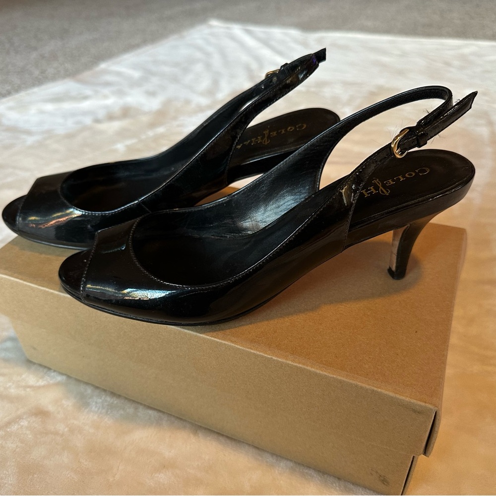 Cole Haan Black Patent Leather Slingback Heels